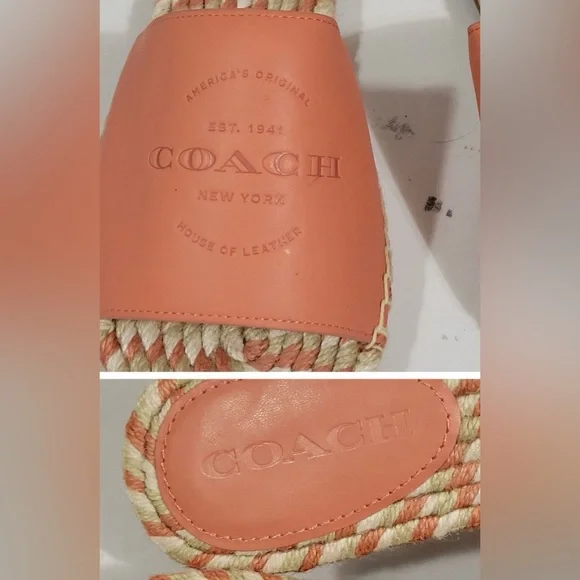 Coach Women's Coral and Tan Slide Sandals - Picture 4 of 8